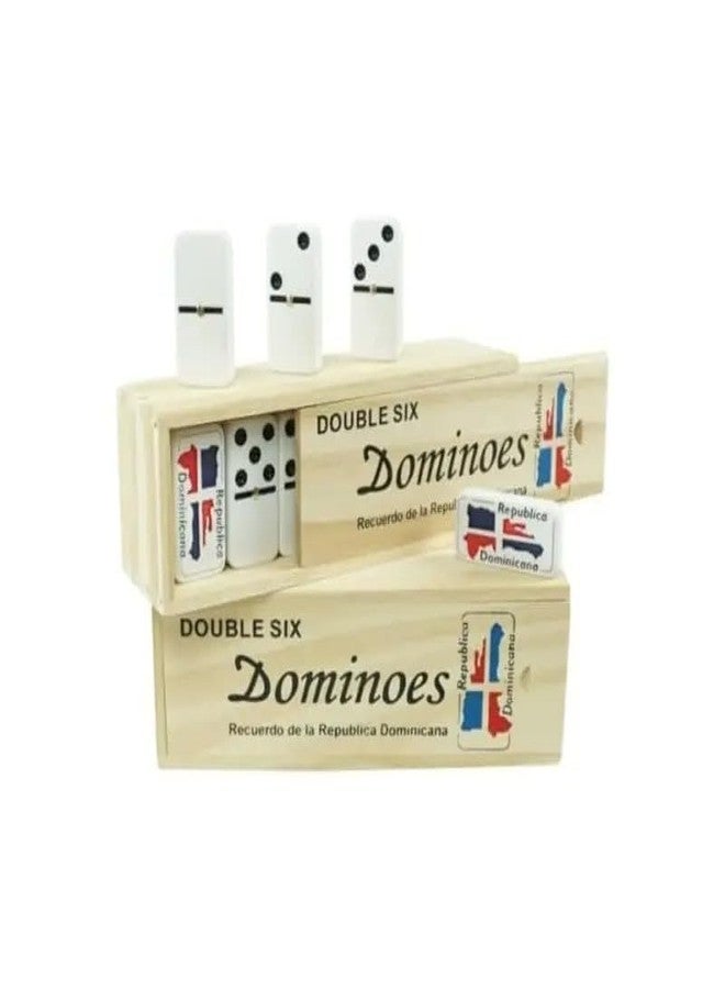 Hendel Dominican Republic Flag Engraved Dominoes Double Six in Wooden Box. - Image 2